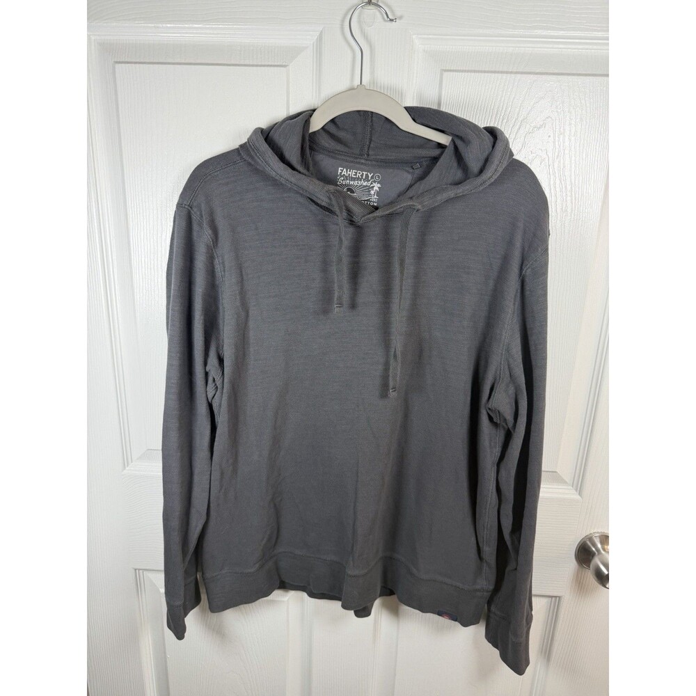 Faherty Sunwashed Midweight Organic Cotton Hoodie in Gray Large